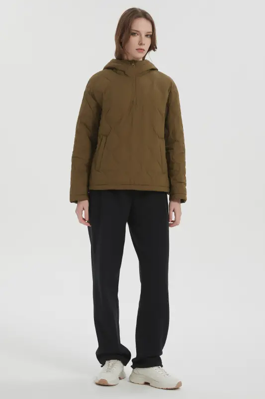 Down Puffer Jacket Half Zip Hoodies Coat