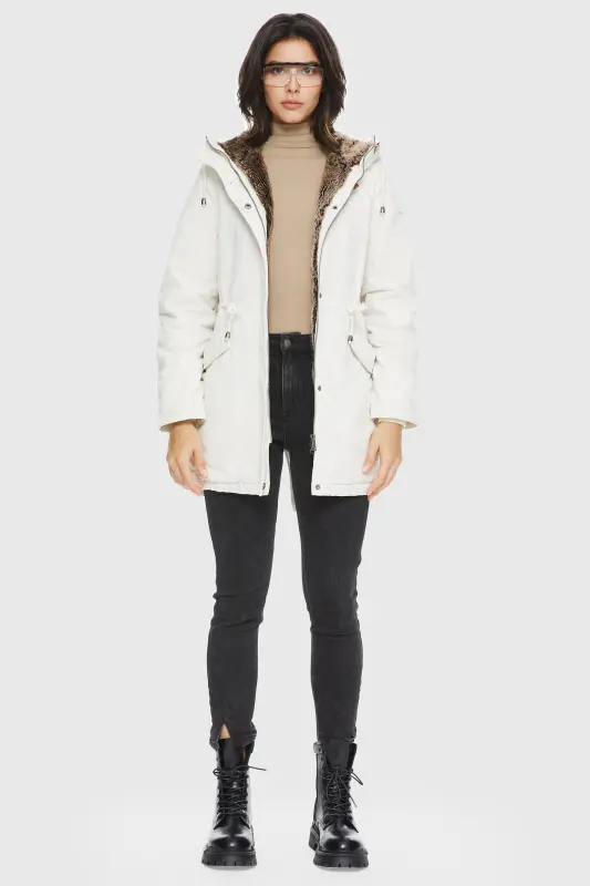 Faux Fur Lined Military Fleece Parka Jacket