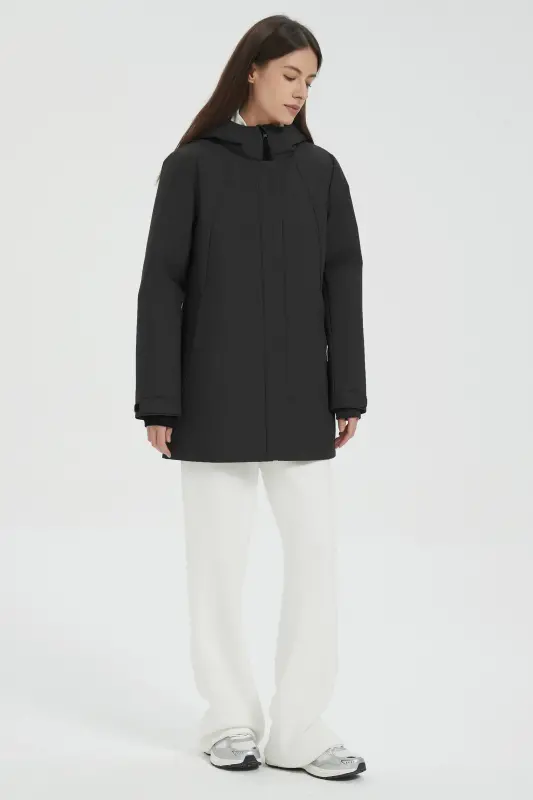 Hooded Winter Warm Parka Jacket Full Zip Lightweight