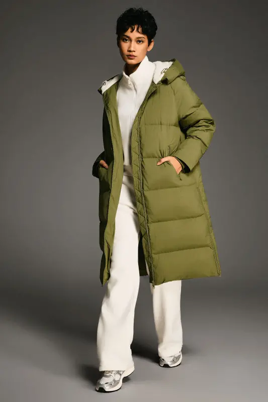 Long Puffer Down Jacket with Hem Slit