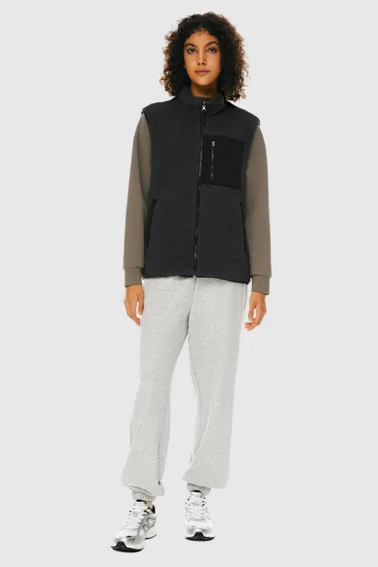 Oversized Fleece Reversible Vest Sherpa with Pockets